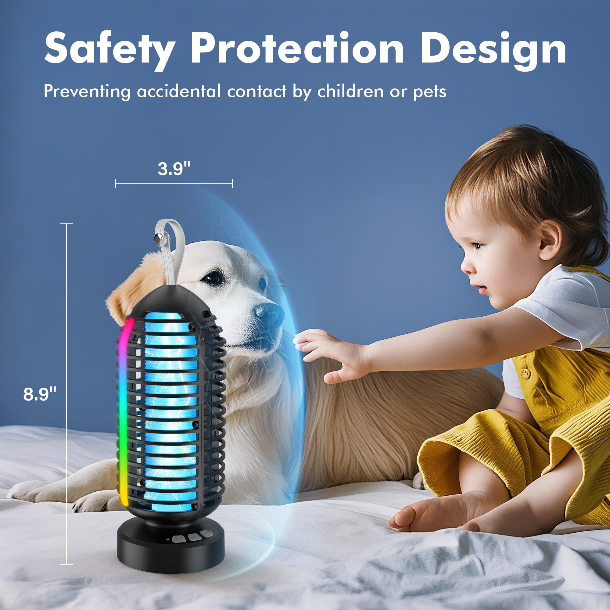 AENKYO Electric Bug Zapper Outdoor, Fly Mosquito Killer Lamp with Color Changing LED Light for Patio, Camping, Black, 2 Pcs