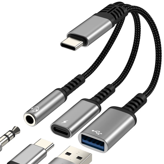 Aux to USB C Adapter (3in1) Headphone Jack for iPhone 17 16 15DAC Audio 3.5MM Splitter Cable Type C Cord Charger Dongle USB 3.0 OTG Charging for IPad Car Wired Adaptor Compatible for Samsung S26 S25