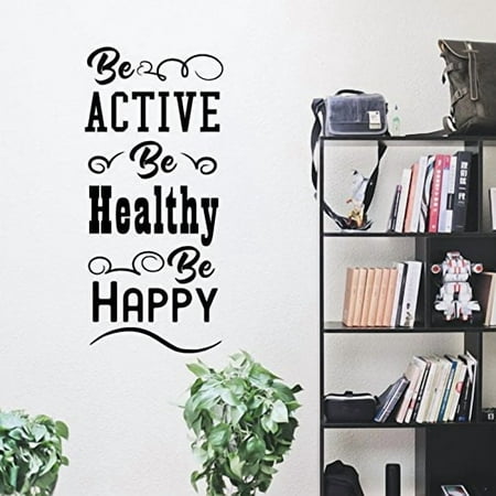 Aurabeam Be Active Be Healthy Be Happy - Inspirational Gym Quote - Wall Art Decal - 40"x 18" - Motivational Life Quotes Vinyl Decal - Bedroom Wall Decoration - Living Room Wall Art