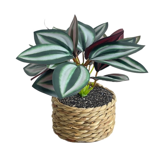 Artificial Potted Plant,Weather Resistant Fake Plant in Woven Basket Faux Greenery Decor for Home Tabletop Living Room Office Shelf