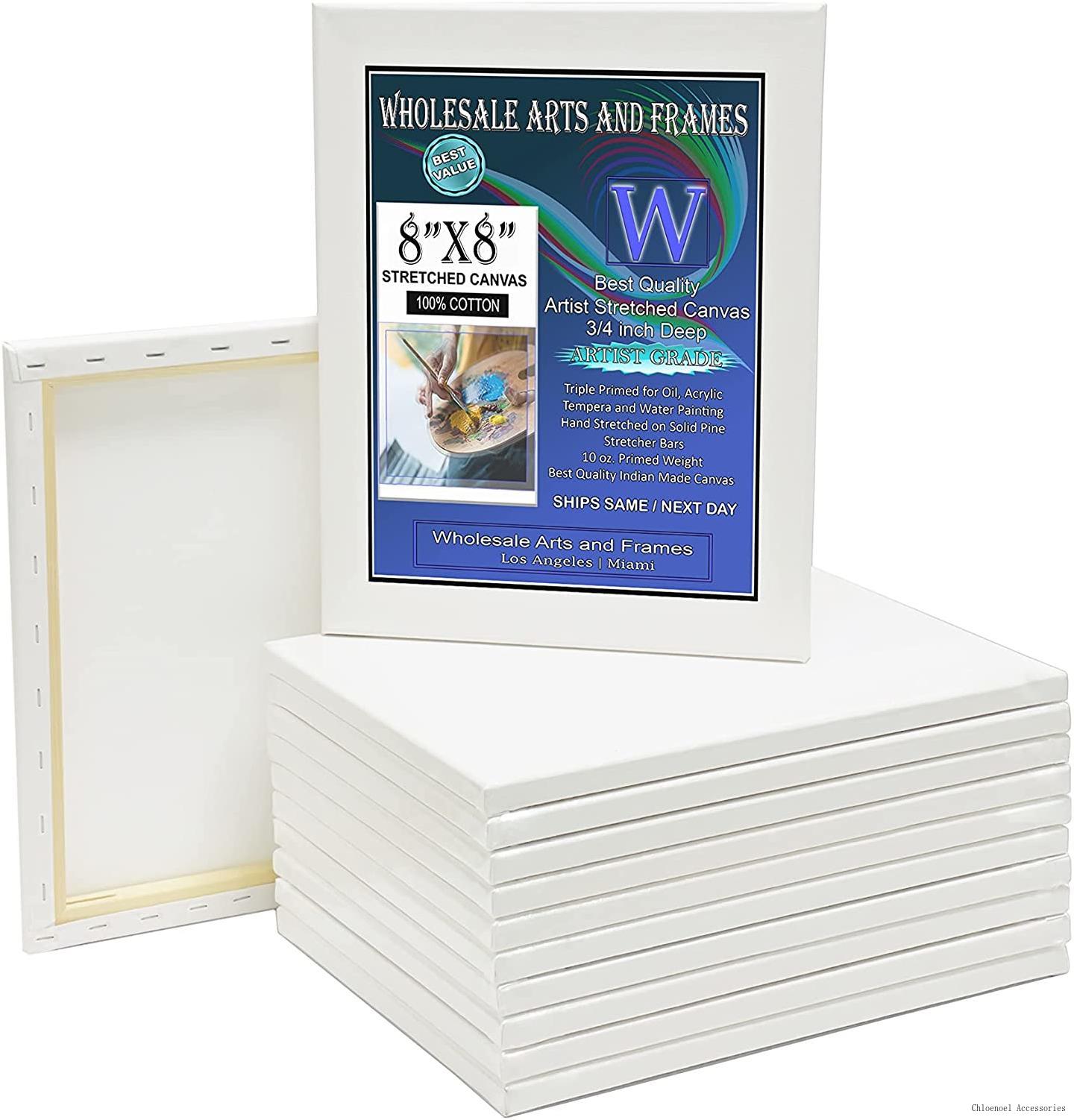 Stretched Canvas 8X8 6 Pack 10 Oz. Triple Primed, Professional Artist