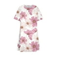 thumbnail image 4 of Pink Ladies Crew Neck Spandex Lounge Dresses for Women Short Sleeve Flower Graphic Loose Fit Midi Knee Length Summer Fall 2025 Clothing Trendy XXL, 4 of 6