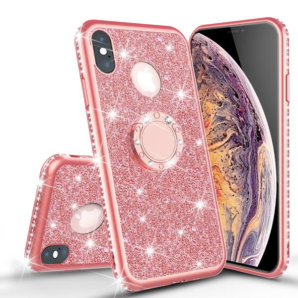 For iPhone 8 Plus, iPhone 7 Plus Glitter Cute Phone Case Girls w/Kickstand  Pink