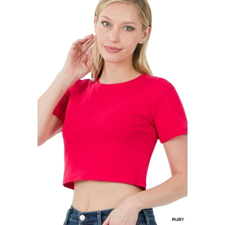 

Zenana Women s Short Sleeve Round Neck Cropped Tee Shirts Top (S-XL)