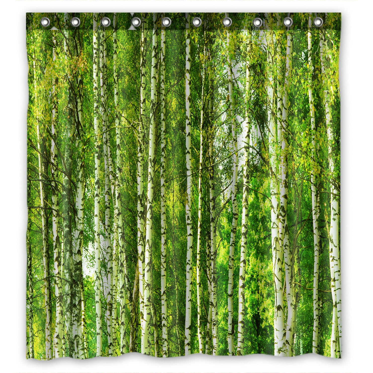 PHFZK Woodland Forest Shower Curtain, Majestic Landscape with Green