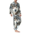 thumbnail image 2 of Fotbe Majestic Snowy Wolf Pattern Long Sleeve Pajama Set for Men,Sleepwear Set,2-piece Loungewear Set,Soft PJs Comfy Nightwear with Pockets-X-Large, 2 of 7