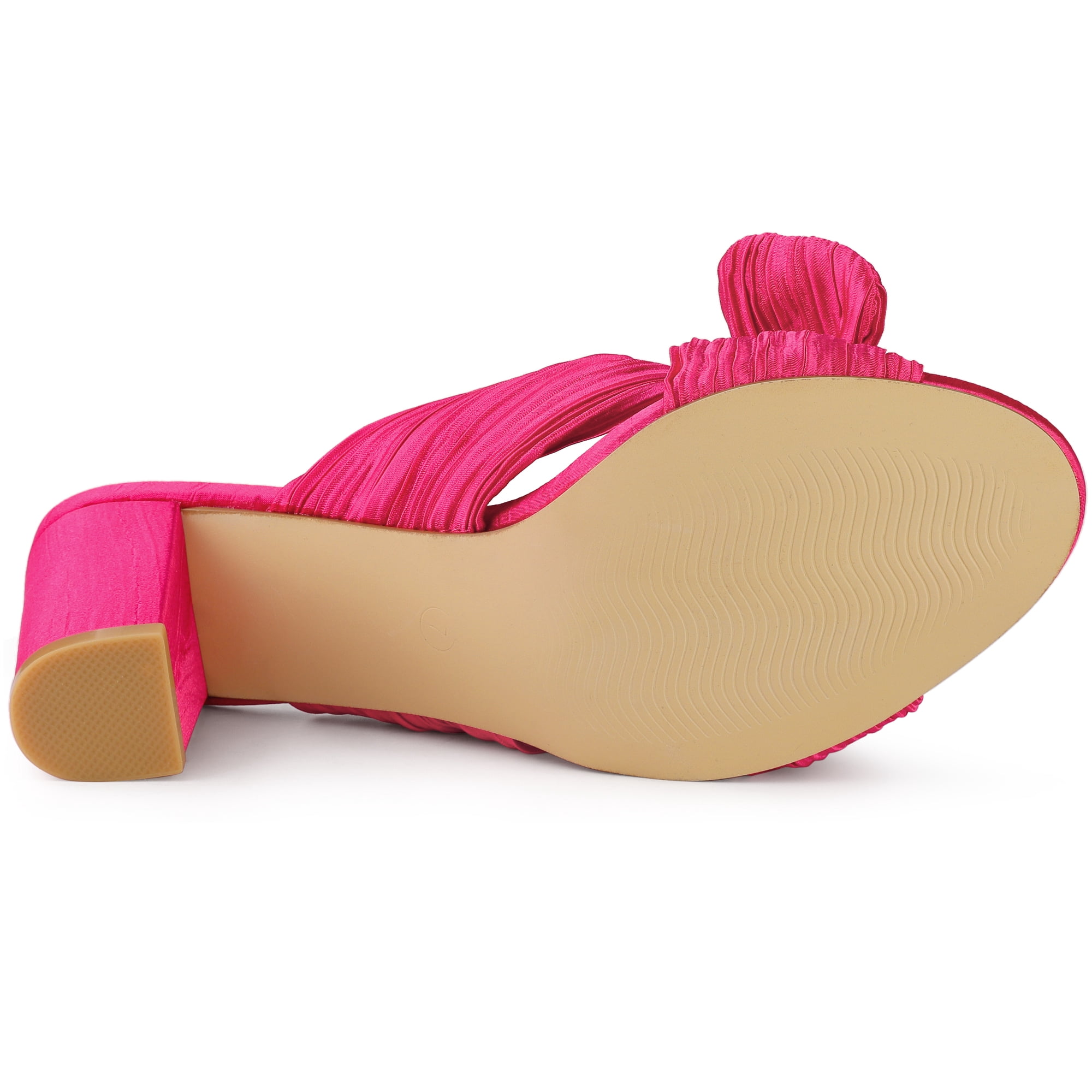 DARING DIVA Women's Pleated Bow Heels Slip on Chunky Heel Slouches Hot Pink 7