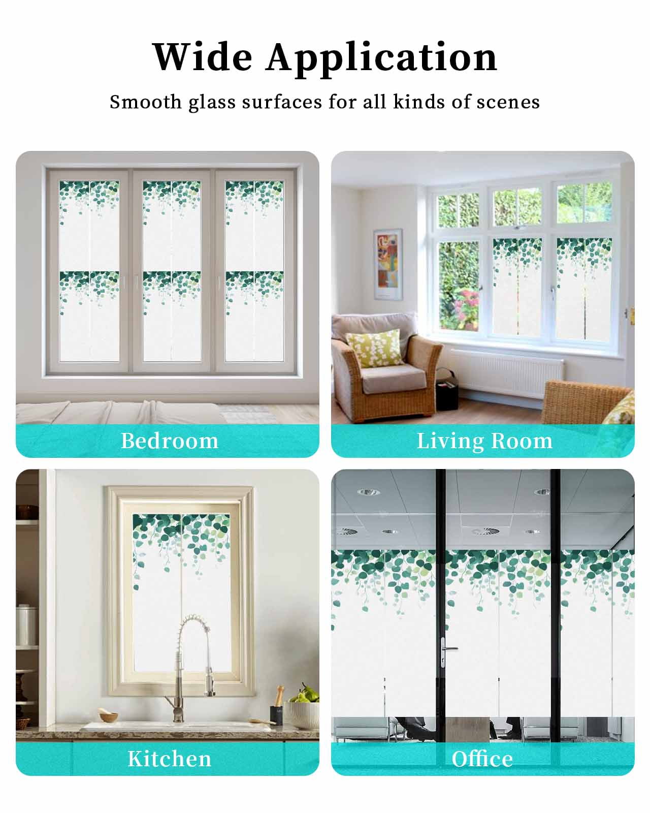 Window Privacy Film Eucalyptus Leaf Stained Glass Window Film Decorative Sun Block Window Cover Simple Spring Green Botanical Vines Window Clings Static Adhesive Sticker for Bathroom 29.5"x118"