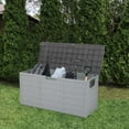 thumbnail image 6 of 75-Gallon Solid Black Plastic Yard Storage Bin with Two Wheels, 110 lbs Heavy-Duty Outdoor Deck Box for Garden, Tools, Cushions, or Toys, 6 of 9
