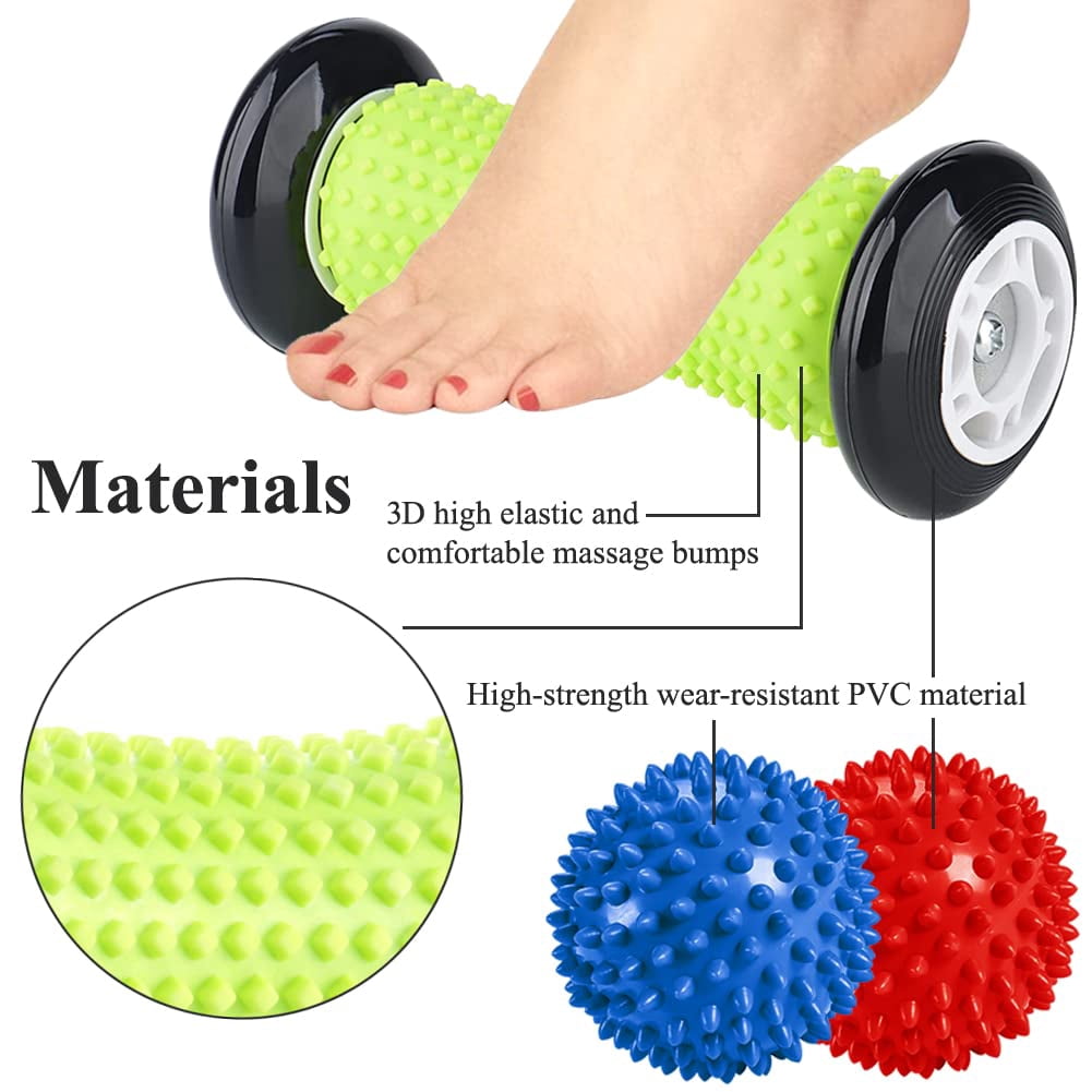 Foot Massage Roller and Spiky Ball Therapy Set,Manual Foot Massager for Plantar Fasciitis,Heel & Foot Arch Pain,Trigger Point Therapy, Muscle Recovery (Yellow)