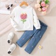 thumbnail image 2 of NOLDARES Toddler Newborn Girl Clothes Cute Long Sleeve Top + Elastic Waist Pants 2Pcs Fall Winter Clothing Set(White,3-4 Y), 2 of 9