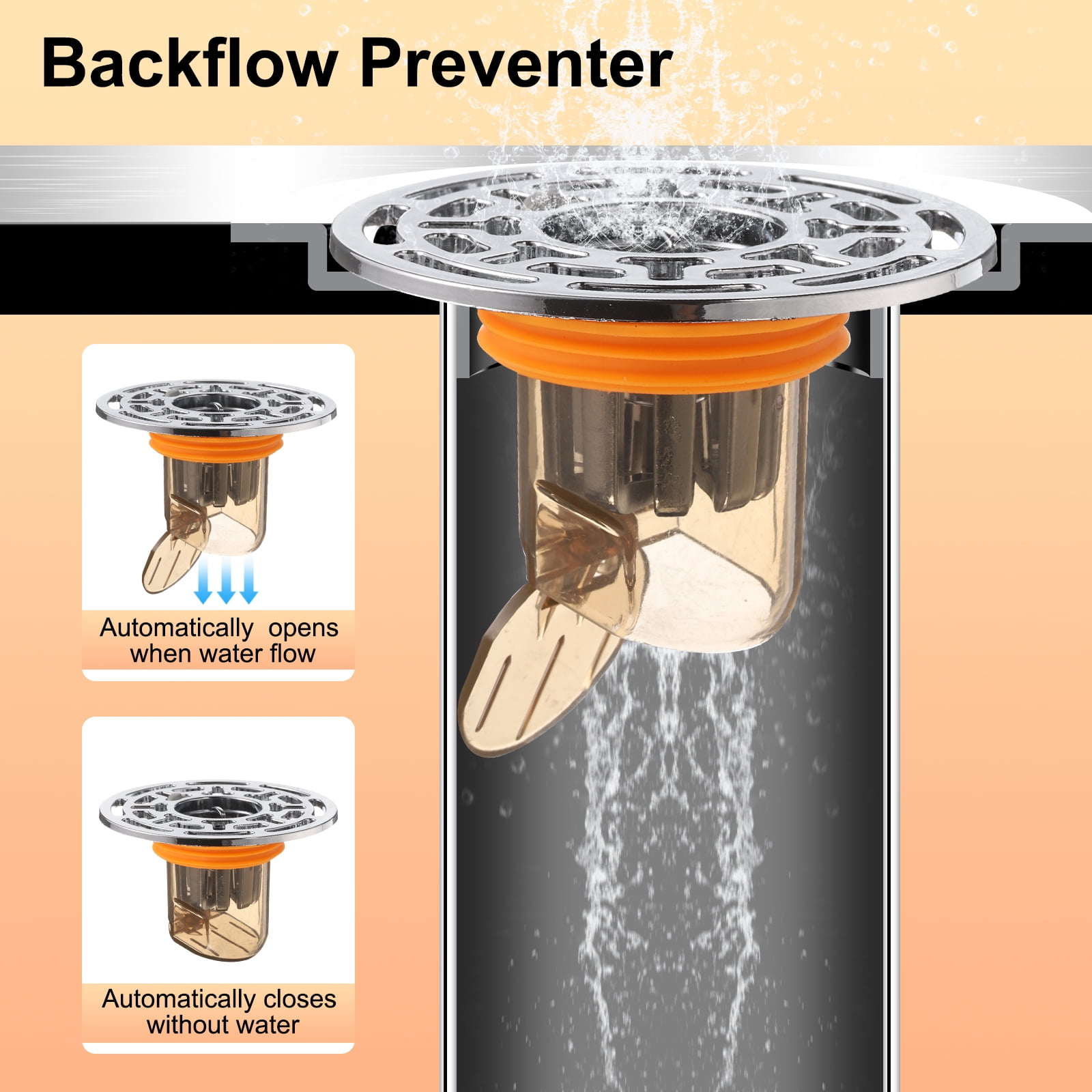 Unique Bargains Odor-Proof Shower Drain Backflow Preventer Gold / Clear / Orange