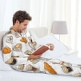 thumbnail image 4 of Mens Pajamas Set, Bread Coffee Print White Button Down Long Sleeve Loungewear Sleepwear Pjs sets for Men, 4 of 5