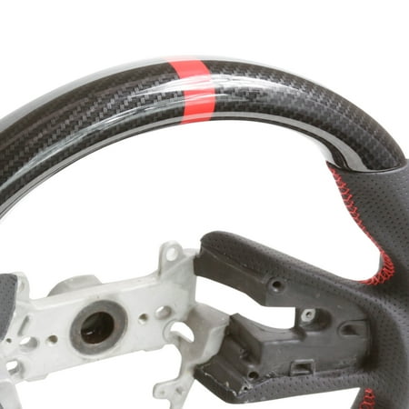 - Handkraftd 2016+ Honda Civic Hydro Carbon Steering Wheel w/ Red Centering Stripe
