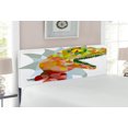 thumbnail image 2 of Reptile Headboard, Colorful Mosaic Wild Trex Illustration Opens Mouth Jurassic Pixel Dinosaur Mascot, Upholstered Decorative Metal Bed Headboard with Memory Foam, Full Size, Multicolor, by Ambesonne, 2 of 4