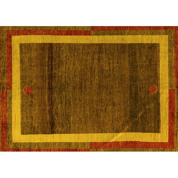 Ahgly Company Machine Washable Indoor Rectangle Abstract Yellow Modern Area Rugs, 2' x 5'