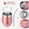 thumbnail image 2 of Neihepal 12oz Stainless Steel Wine Tumbler with Lid and Straw, Double Wall Vacuum Insulated Travel Cup, (Rose Gold,8 Set), 2 of 7