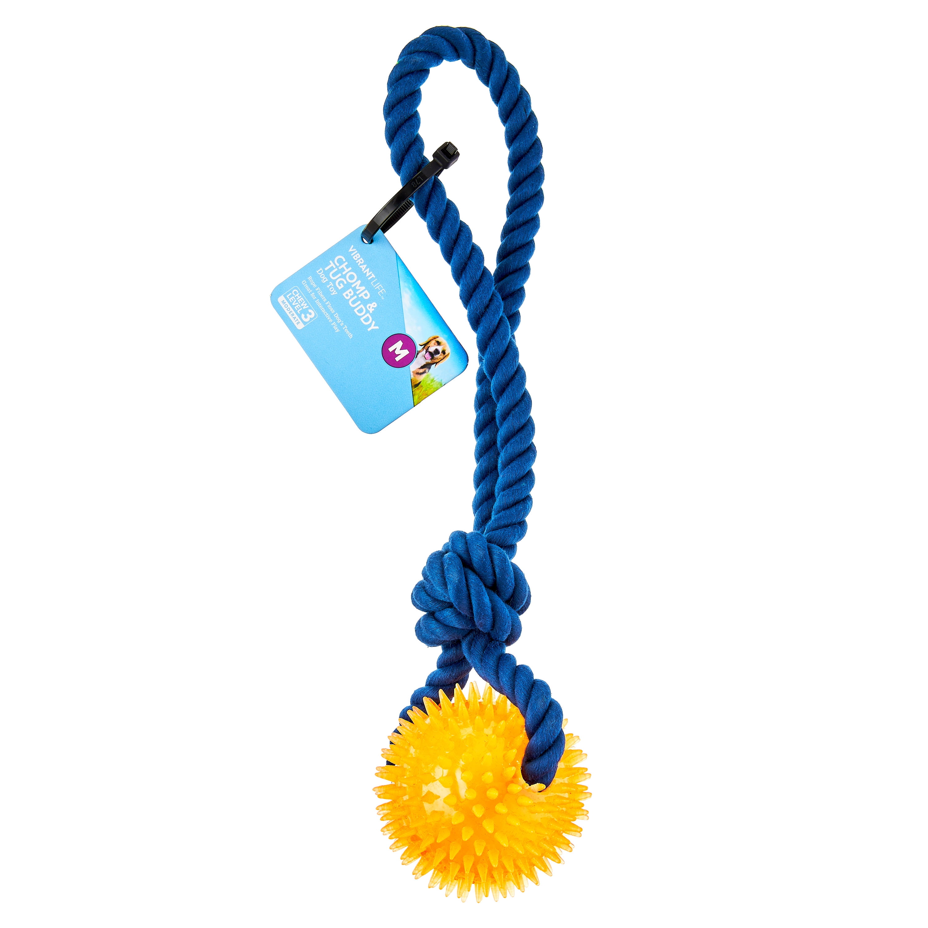 (2 pack) Vibrant Life Playful Buddy Rope w TPR Spikey Ball Dog Tug Toy