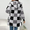 thumbnail image 4 of Dweltoz Sherpa Lined Jacket for Women Plaid Fuzzy Loose Fit Hoodies Open Front Winter Warm Fleece Cardigan Sweater with Pockets,Black S, 4 of 6
