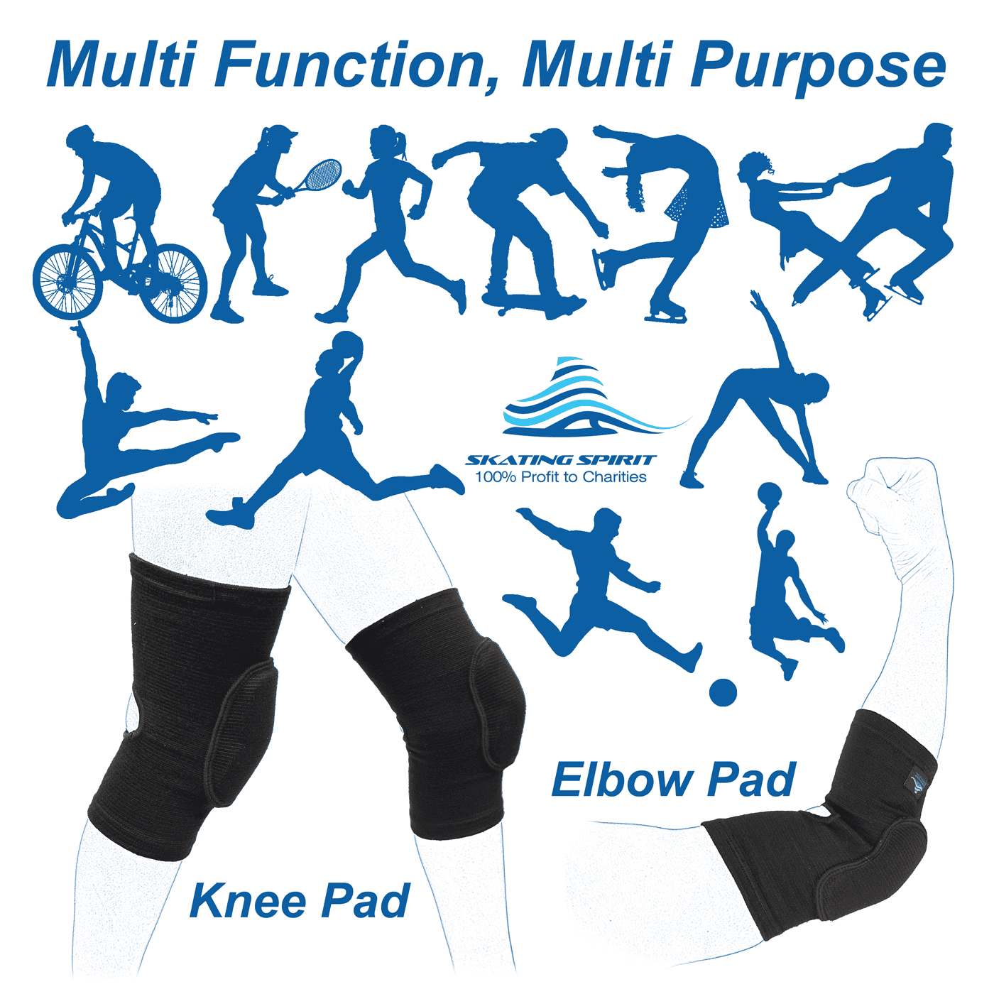 1 Pair Skating Spirit Soft Knee Pads Elbow Pads Youth Adult Protective Anti-Slip Anti-Collision Open Kneepit Multi-Function Multi-Purpose