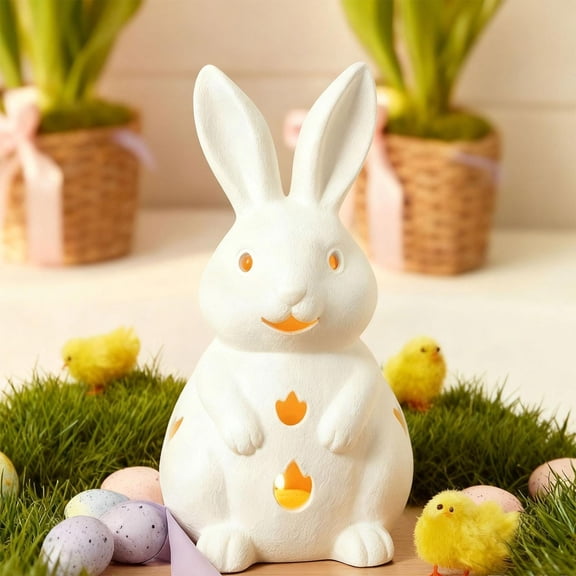 Easter Bunny Flameless Candle, Easter Real Wax Carved, Scented Bunny Shape Flameless Candle Set for Home Living Room Bedroom Party Decoration Centerpiece Table Home Decor (White)