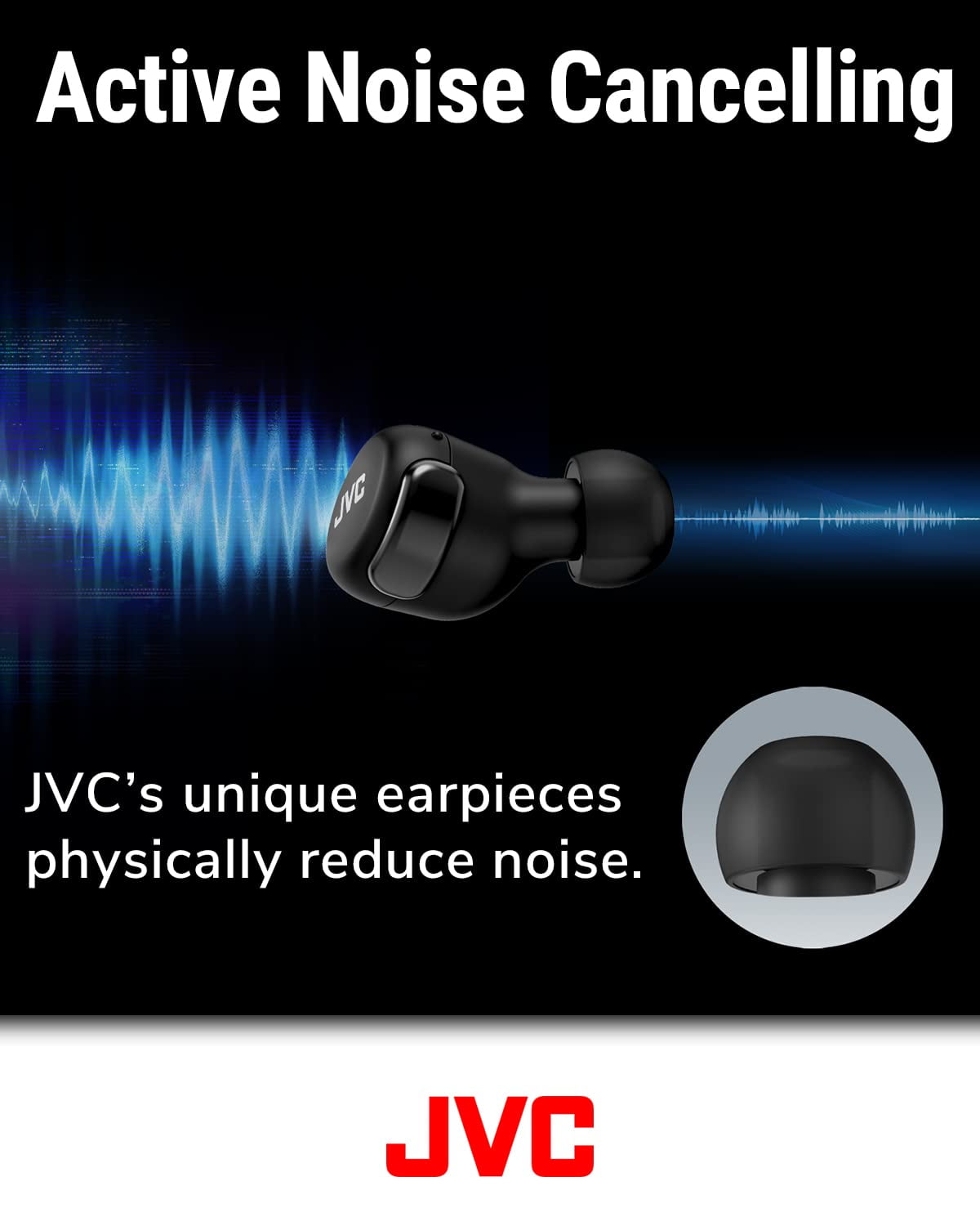 JVC Compact True Wireless Headphones with Active Noise Cancelling, Low-Latency Mode for Gaming and Movies, Bluetooth 5.2, Long Battery Life (up to 21 Hours) - HAA30TA (Blue), Small