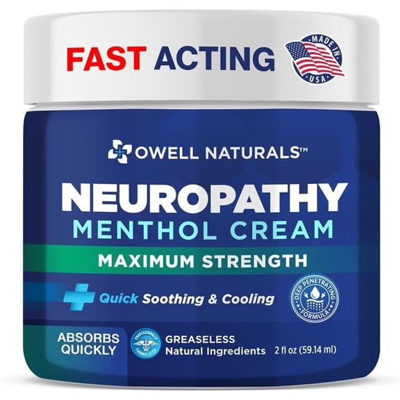 OWELL NATURALS Neuropathy Nerve Relief Cream Soothing & Calming for Aching Foot, Hands, Legs, Toes