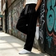 thumbnail image 5 of Iyufng Mens Knee Pleated Loose Wide Leg Casual Track Pants Drawstring Elastic Waist with Side Pockets, 5 of 9