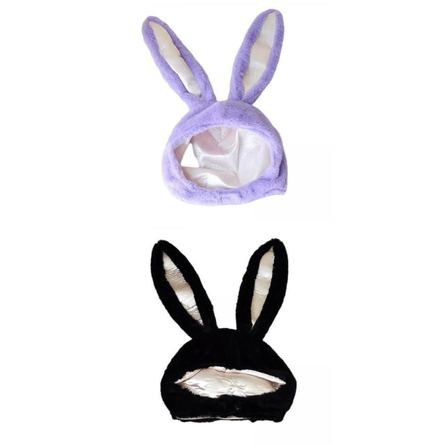 2x Gorro de con Capucha de de Conejo para Selfie Navidad Negro Violeta Claro Baoblaze Sombrero con capucha de orejas de conejo