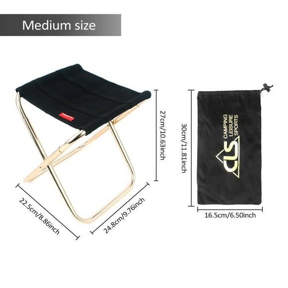 Portable outdoor folding stool, picnic camping stool, aluminum alloy camp stool, lightweight fishing and camping seat with carrying bag