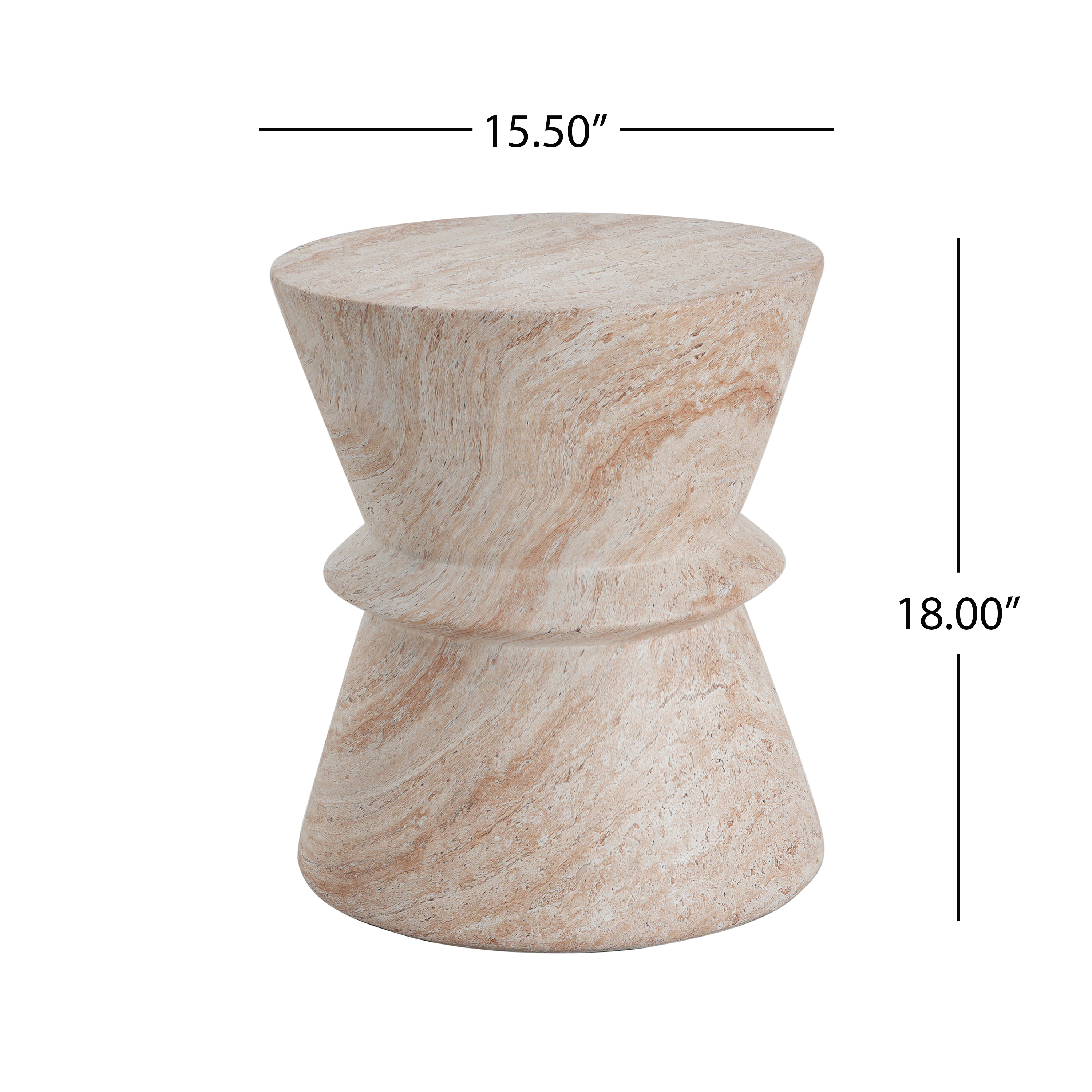 Mintazer 18" H Hourglass Shaped MGO Side Table, Modern Accent Table with Drum Base, Patio End Table for Patio Living Room, Beige