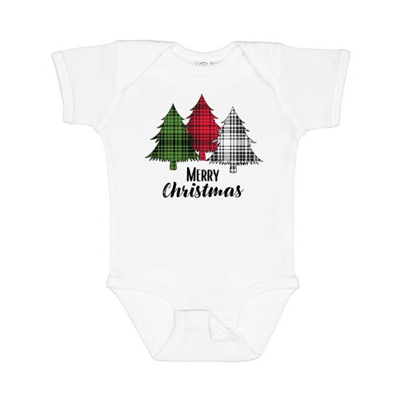Inktastic Merry Christmas Plaid Trees Boys or Girls Baby Bodysuit