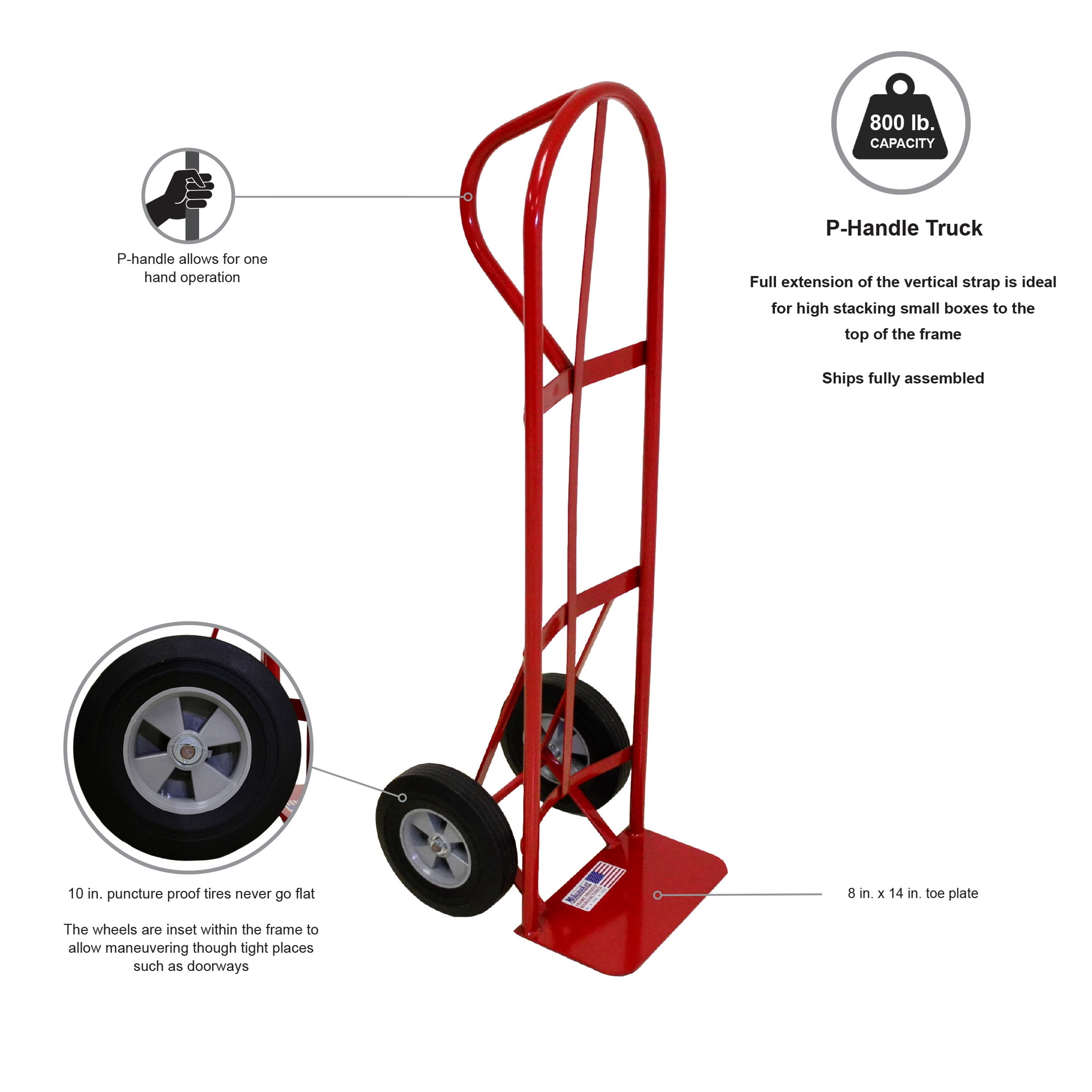 Milwaukee  Hand Trucks P-Handle Hand Truck, 800 lbs. Load Capacity (1 Unit)