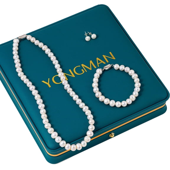 YONGMAN Freshwater Cultured Pearl Necklace Set Includes Stunning Bracelet and Stud Earrings Jewelry for Women Gift