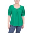 thumbnail image 1 of NY Collection Womens Balloon Sleeve Knit Blouse, Green, Petite, P/PS, 1 of 1
