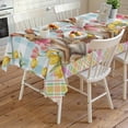 thumbnail image 4 of Easter Bunny Eggs Rectangle Tablecloth, Spring Tulips Farm House Rabbits Blue Plaid Waterproof & StainResistant Tablecloth, Washable Oil-proof Table Cover for Dining/Party/Wedding/Buffet 60x120 In, 4 of 9