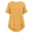 thumbnail image 5 of Yubnlvae Oversized Collared Blouse - Short Sleeve Ruffle Detail Casual Shirt (Breathable Cotton | Relaxed Fit | Button-Front | Everyday Wear) (Yellow | XL), 5 of 7