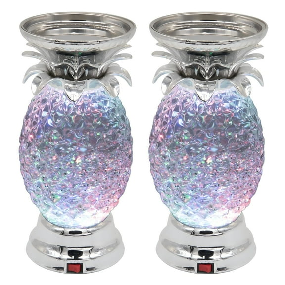 YAKii 9.5" Pineapple LED Color Changing Shine Lamp,Swirling Water Waves Lamp Kid Safe Battery/USB Cable Operated,Table Lamp Candle Holder Table Decoration Silver(Pack of 2)