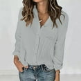 thumbnail image 3 of TKLPEHG Womens Button Down Shirt Long Sleeve Blouse Business Work Tops Dressy Casual Solid Color Outfits with Pocket (Gray,L), 3 of 7