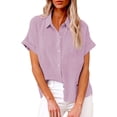 thumbnail image 2 of Mashaouyo Clearance T Shirts For Women Women's Casual Loose Summer Short Sleeve Solid Color Button Down Shirt T Shirt, 2 of 5