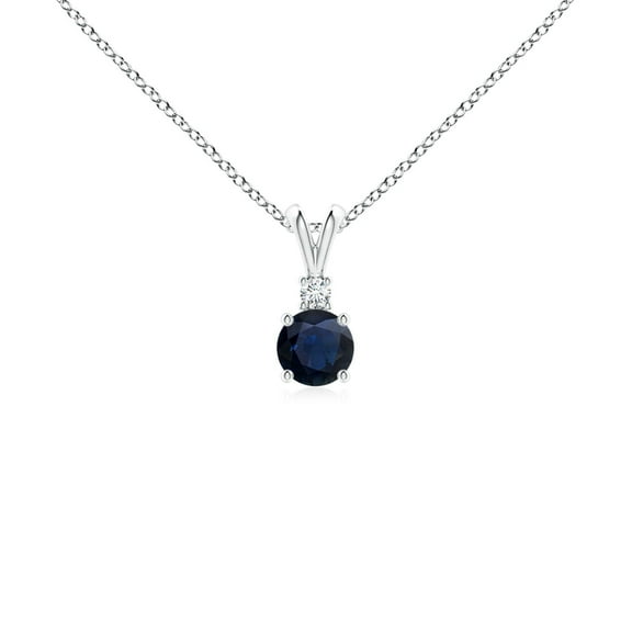 ANGARA Natural Blue Sapphire V-Bale Pendant with Diamond in 925 Sterling Silver for Women (Size-4mm) | September Birthstone, Anniversary, Jewelry Gift for Women | Natural Blue Sapphire Necklace