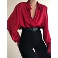 thumbnail image 2 of Women Sexy Deep V Neck Shirts Lace Button Down Flared Long Sleeve Office Blouse Ladies Autumn Spring Top Clothes, 2 of 2