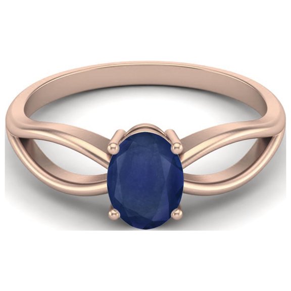7X5mm Oval Blue Sapphire 925 Sterling Silver Rose Vermeil Women Valentines Day Gifts Solitaire Celtic Ring