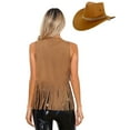 thumbnail image 2 of Alvivi Women Fringe Waistcoat Vest with Cowboy Hat Western Cowgirl Outfits 70s Hippie Costume Brown M, 2 of 7