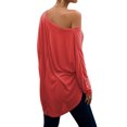 thumbnail image 5 of T-shirt Femme Col Rond Ourlet Asymétrique Couleur Unie Manches Longues Ample, 5 of 5