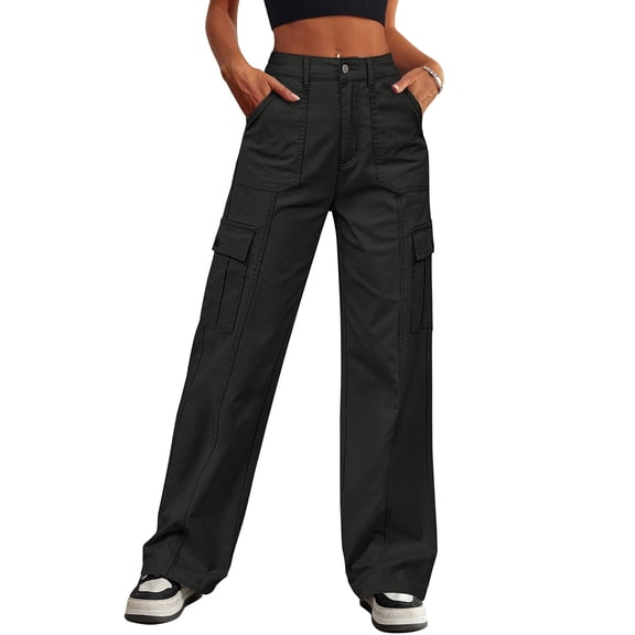 Eddoyee Womens High Waist Cargo Wide Leg Denim Pants Stretch Casual Jeans S-XXL