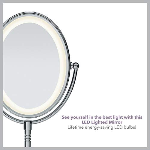Conair Reflections Double Sided Led Lighted Vanity Makeup Mirror 1x 7x Magnification Polished Chrome Finish Com Led Lighted Vanity Makeup Mirror, Conair Reflections Double Sided Lighted Vanity Makeup Mirror