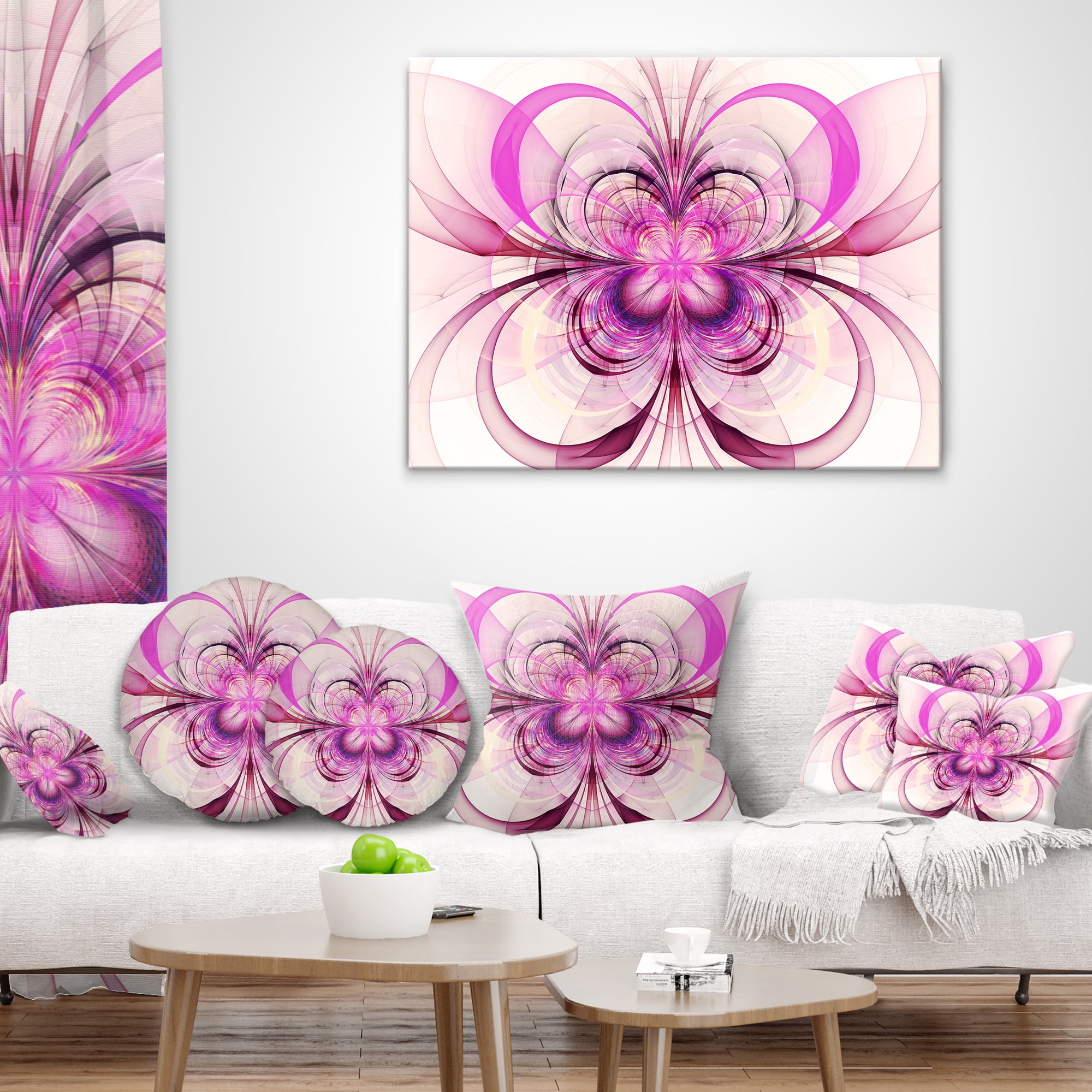Designart Purple Fractal Flower Pattern - Floral Throw Pillow - 12x20