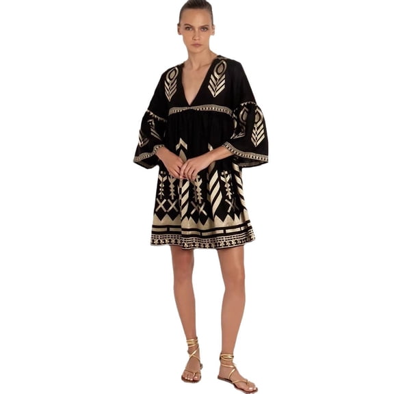 EASYBRAUS Women Bohemian V Neck Print Midi Dress Spring Casual A Line Vacation Dress