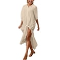 thumbnail image 2 of Xdegoge Women's Swimwear Cover Ups One Piece Button Down Short Sleeve Shirt Dress Tie Knot Front Flowy Beach outfits Summer Vacation Seaside Resort, 2 of 9